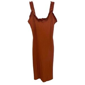 Haute Monde tan ribbed ruffle tank maxi dress with sweetheart neck size medium